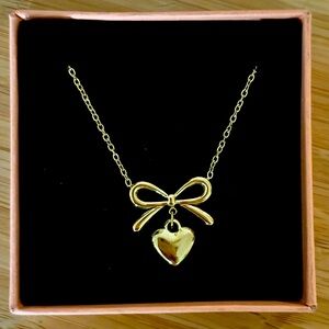 Gold Bow and Heart Adjustable Necklace